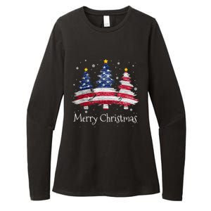 Merry Christmas Tree American Flag Family Christmas Pajama Womens CVC Long Sleeve Shirt