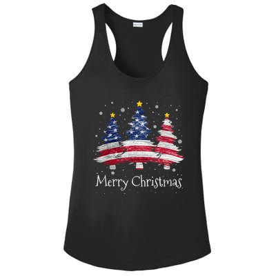 Merry Christmas Tree American Flag Family Christmas Pajama Ladies PosiCharge Competitor Racerback Tank