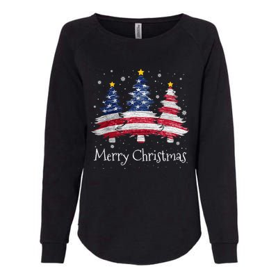 Merry Christmas Tree American Flag Family Christmas Pajama Womens California Wash Sweatshirt