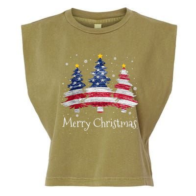 Merry Christmas Tree American Flag Family Christmas Pajama Garment-Dyed Women's Muscle Tee