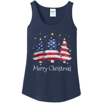 Merry Christmas Tree American Flag Family Christmas Pajama Ladies Essential Tank