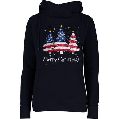 Merry Christmas Tree American Flag Family Christmas Pajama Womens Funnel Neck Pullover Hood