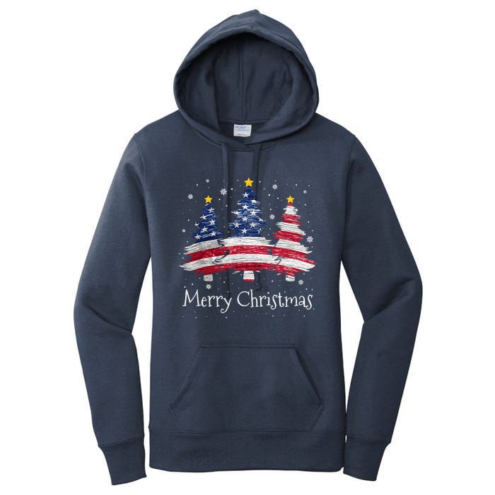 Merry Christmas Tree American Flag Family Christmas Pajama Women's Pullover Hoodie