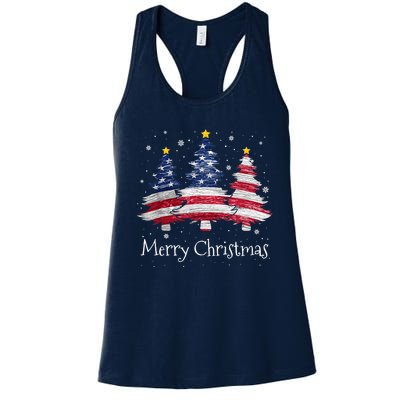 Merry Christmas Tree American Flag Family Christmas Pajama Women's Racerback Tank