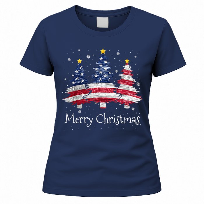 Merry Christmas Tree American Flag Family Christmas Pajama Women's T-Shirt