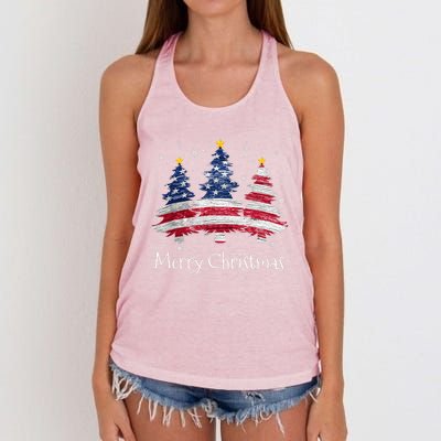 Merry Christmas Tree American Flag Family Christmas Pajama Women's Knotted Racerback Tank