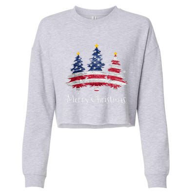 Merry Christmas Tree American Flag Family Christmas Pajama Cropped Pullover Crew