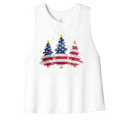 Merry Christmas Tree American Flag Family Christmas Pajama Women's Racerback Cropped Tank