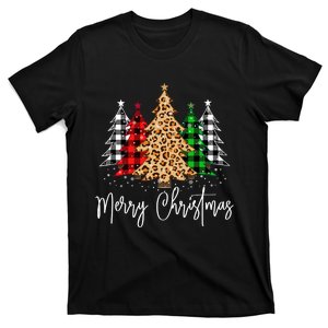 Merry Christmas Tree Xmas Buffalo Plaid Red White Green T-Shirt