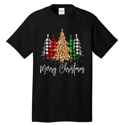 Merry Christmas Tree Xmas Buffalo Plaid Red White Green Tall T-Shirt