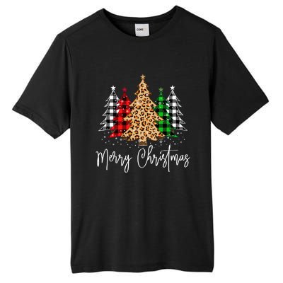 Merry Christmas Tree Xmas Buffalo Plaid Red White Green Tall Fusion ChromaSoft Performance T-Shirt