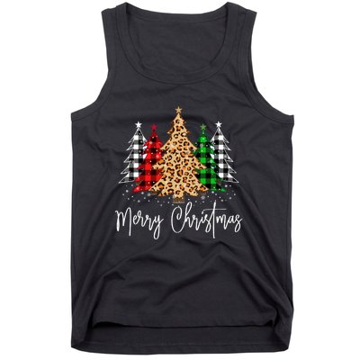 Merry Christmas Tree Xmas Buffalo Plaid Red White Green Tank Top