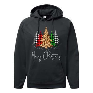 Merry Christmas Tree Xmas Buffalo Plaid Red White Green Performance Fleece Hoodie