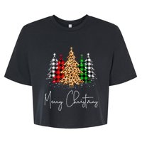 Merry Christmas Tree Xmas Buffalo Plaid Red White Green Bella+Canvas Jersey Crop Tee