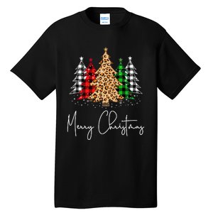 Merry Christmas Tree Xmas Buffalo Plaid Red White Green Tall T-Shirt