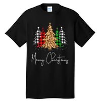 Merry Christmas Tree Xmas Buffalo Plaid Red White Green Tall T-Shirt