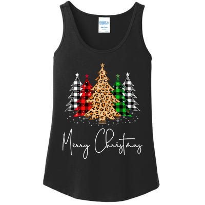 Merry Christmas Tree Xmas Buffalo Plaid Red White Green Ladies Essential Tank