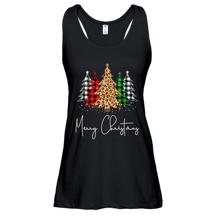 Merry Christmas Tree Xmas Buffalo Plaid Red White Green Ladies Essential Flowy Tank