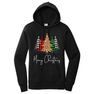 Merry Christmas Tree Xmas Buffalo Plaid Red White Green Women's Pullover Hoodie