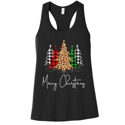 Merry Christmas Tree Xmas Buffalo Plaid Red White Green Women's Racerback Tank