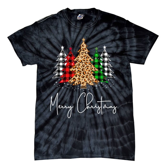 Merry Christmas Tree Xmas Buffalo Plaid Red White Green Tie-Dye T-Shirt