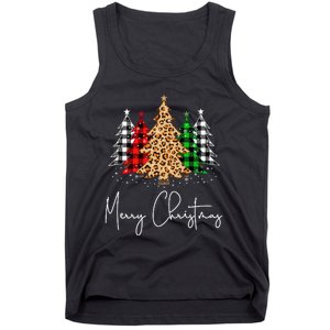 Merry Christmas Tree Xmas Buffalo Plaid Red White Green Tank Top