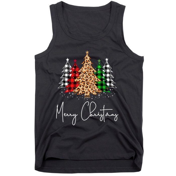 Merry Christmas Tree Xmas Buffalo Plaid Red White Green Tank Top