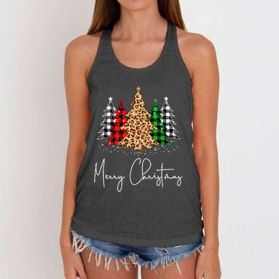 Merry Christmas Tree Xmas Buffalo Plaid Red White Green Women's Knotted Racerback Tank