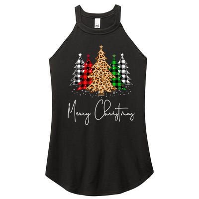 Merry Christmas Tree Xmas Buffalo Plaid Red White Green Women's Perfect Tri Rocker Tank