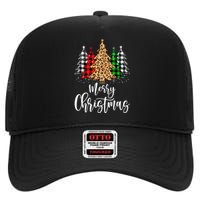 Merry Christmas Tree Xmas Buffalo Plaid Red White Green High Crown Mesh Back Trucker Hat