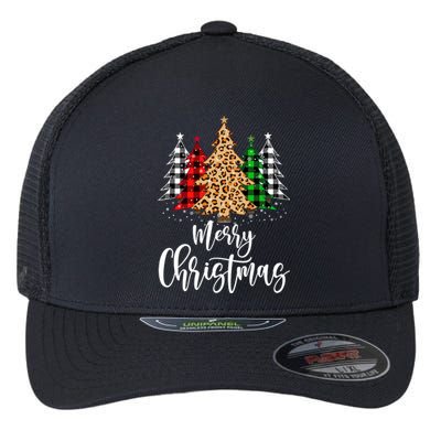 Merry Christmas Tree Xmas Buffalo Plaid Red White Green Flexfit Unipanel Trucker Cap