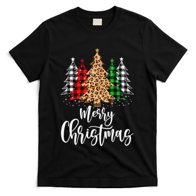 Merry Christmas Tree Xmas Buffalo Plaid Red White Green T-Shirt