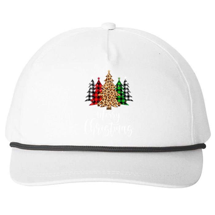 Merry Christmas Tree Xmas Buffalo Plaid Red White Green Snapback Five-Panel Rope Hat