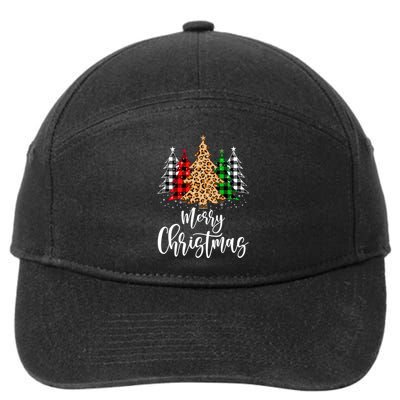 Merry Christmas Tree Xmas Buffalo Plaid Red White Green 7-Panel Snapback Hat