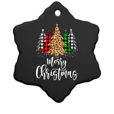 Merry Christmas Tree Xmas Buffalo Plaid Red White Green Ceramic Star Ornament