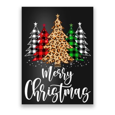 Merry Christmas Tree Xmas Buffalo Plaid Red White Green Poster