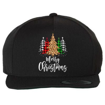 Merry Christmas Tree Xmas Buffalo Plaid Red White Green Wool Snapback Cap