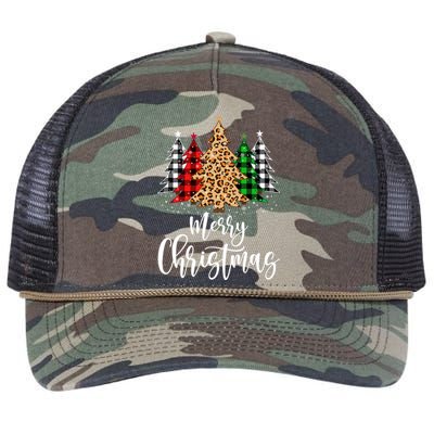 Merry Christmas Tree Xmas Buffalo Plaid Red White Green Retro Rope Trucker Hat Cap