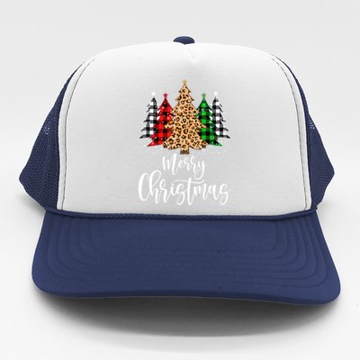 Merry Christmas Tree Xmas Buffalo Plaid Red White Green Trucker Hat