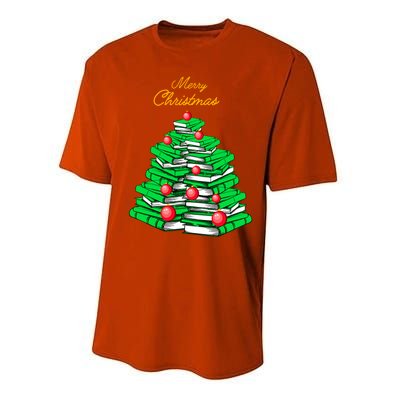 Merry Christmas Tree Gift Love Reading Books Librarian Nerd Meaningful Gift Performance Sprint T-Shirt