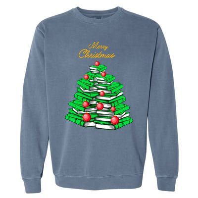 Merry Christmas Tree Gift Love Reading Books Librarian Nerd Meaningful Gift Garment-Dyed Sweatshirt