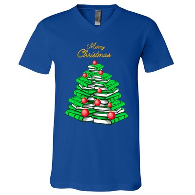 Merry Christmas Tree Gift Love Reading Books Librarian Nerd Meaningful Gift V-Neck T-Shirt