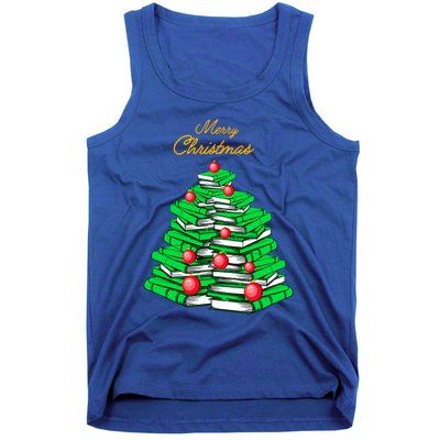 Merry Christmas Tree Gift Love Reading Books Librarian Nerd Meaningful Gift Tank Top