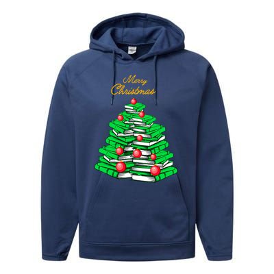 Merry Christmas Tree Gift Love Reading Books Librarian Nerd Meaningful Gift Performance Fleece Hoodie