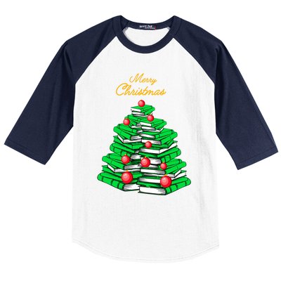 Merry Christmas Tree Gift Love Reading Books Librarian Nerd Meaningful Gift Baseball Sleeve Shirt