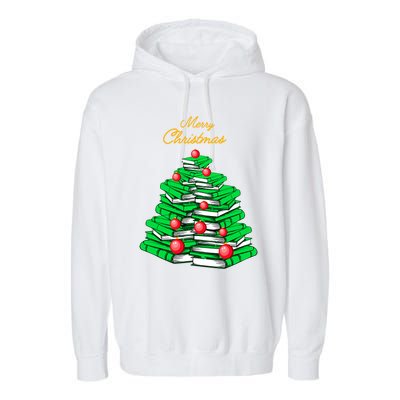 Merry Christmas Tree Gift Love Reading Books Librarian Nerd Meaningful Gift Garment-Dyed Fleece Hoodie