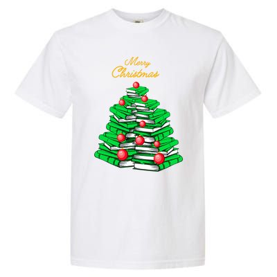 Merry Christmas Tree Gift Love Reading Books Librarian Nerd Meaningful Gift Garment-Dyed Heavyweight T-Shirt