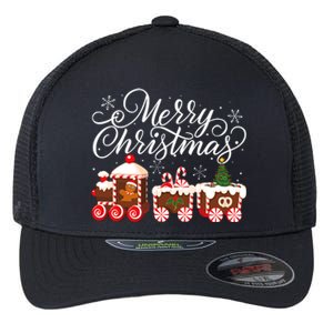 Merry Christmas Train Santa Claus Gingerbread House Pajamas Flexfit Unipanel Trucker Cap