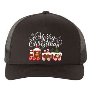 Merry Christmas Train Santa Claus Gingerbread House Pajamas Yupoong Adult 5-Panel Trucker Hat