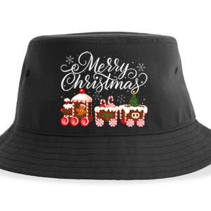 Merry Christmas Train Santa Claus Gingerbread House Pajamas Sustainable Bucket Hat